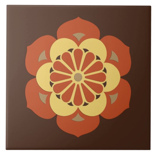 Lotus Flower Mandala, Brown, Rust and Yellow Tegeltje (Voorkant)