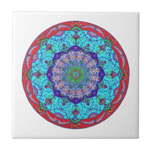 Lotus Flower Mandala Ceramic Tile, Art Tile Tegeltje