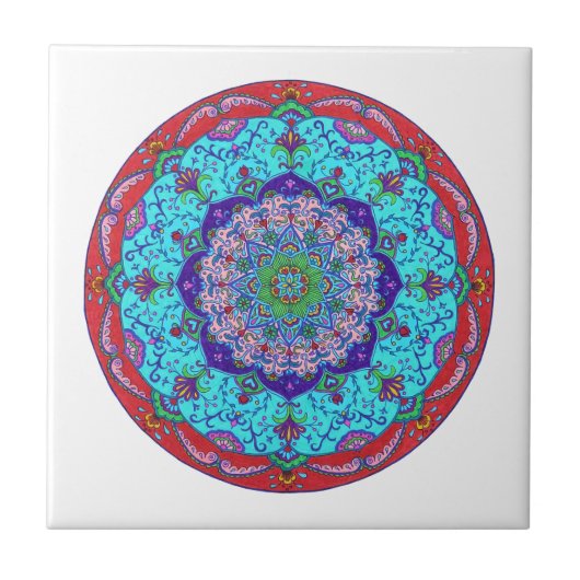 Lotus Flower Mandala Ceramic Tile, Art Tile Tegeltje (Voorkant)