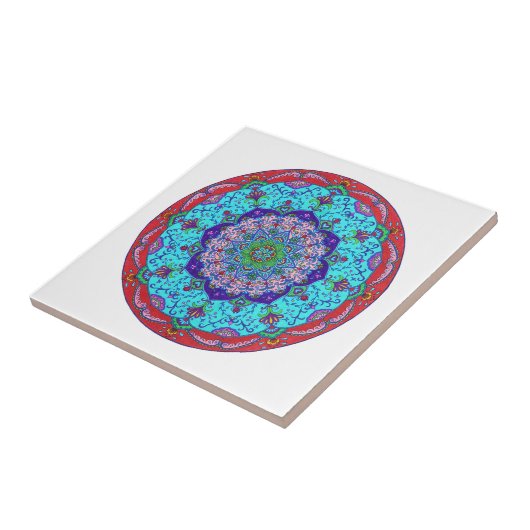 Lotus Flower Mandala Ceramic Tile, Art Tile Tegeltje (Zijkant)