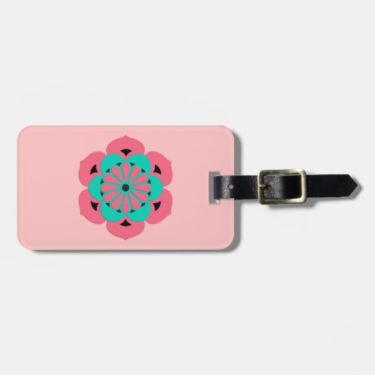 Lotus Flower Mandala, Coral Pink en Turquoise Bagagelabel (Voorkant horizontaal)