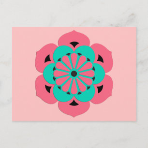 Lotus Flower Mandala, Coral Pink en Turquoise Briefkaart