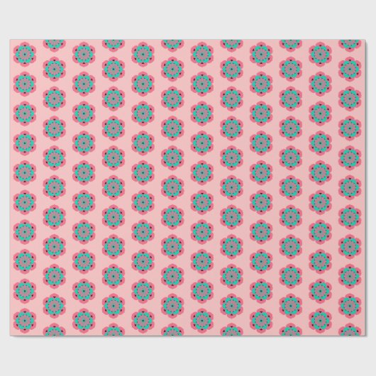 Lotus Flower Mandala, Coral Pink en Turquoise Cadeaupapier (Vlak)