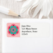 Lotus Flower Mandala, Coral Pink en Turquoise Etiket (Insitu)