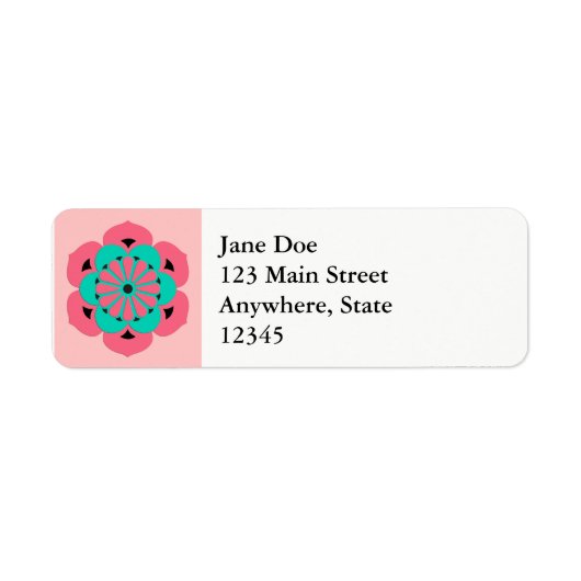 Lotus Flower Mandala, Coral Pink en Turquoise Etiket (Voorkant)