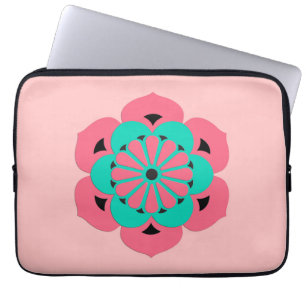 Lotus Flower Mandala, Coral Pink en Turquoise Laptop Sleeve