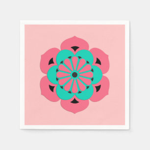 Lotus Flower Mandala, Coral Pink en Turquoise Servet