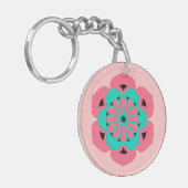 Lotus Flower Mandala, Coral Pink en Turquoise Sleutelhanger (Voorkant Links)