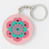 Lotus Flower Mandala, Coral Pink en Turquoise Sleutelhanger (Achterkant)