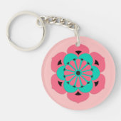 Lotus Flower Mandala, Coral Pink en Turquoise Sleutelhanger (Voorkant)