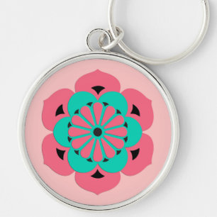 Lotus Flower Mandala, Coral Pink en Turquoise Sleutelhanger