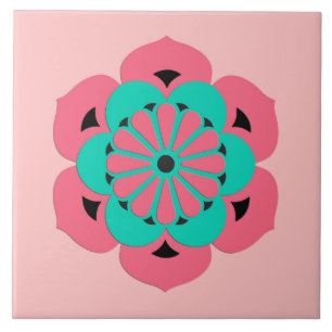 Lotus Flower Mandala, Coral Pink en Turquoise Tegeltje