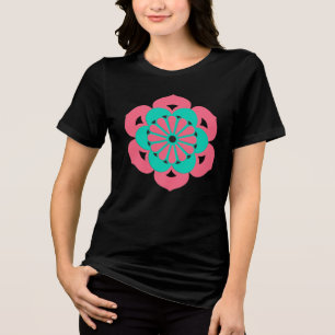 Lotus Flower Mandala, Coral Pink en Turquoise Tri-Blend Shirt
