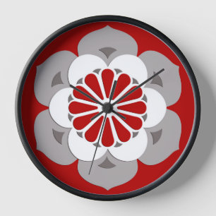 Lotus Flower Mandala, Dark Red, Grey and White