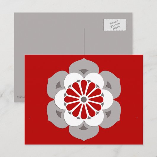 Lotus Flower Mandala, Dark Red, Grey and White Briefkaart (Voorkant / Achterkant)