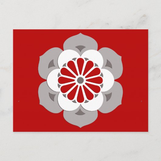 Lotus Flower Mandala, Dark Red, Grey and White Briefkaart (Voorkant)
