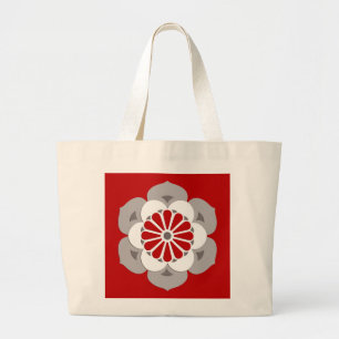 Lotus Flower Mandala, Dark Red, Grey and White Grote Tote Bag