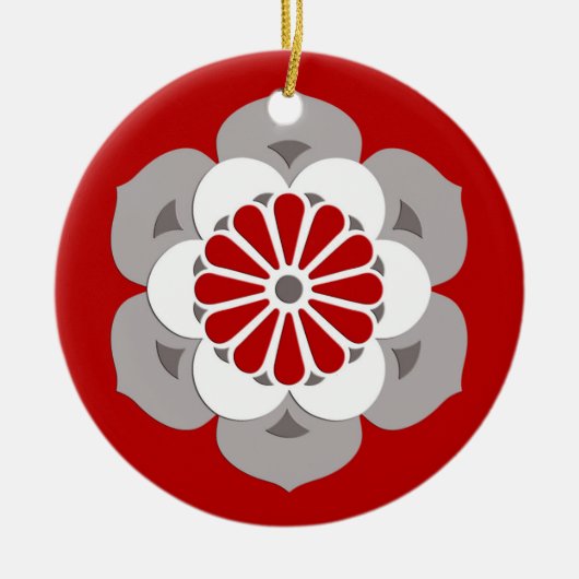 Lotus Flower Mandala, Dark Red, Grey and White Keramisch Ornament (Voorkant)