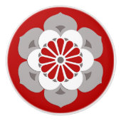 Lotus Flower Mandala, Dark Red, Grey and White Keramische Knop (Voorkant)