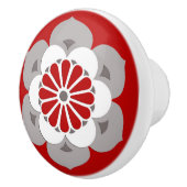 Lotus Flower Mandala, Dark Red, Grey and White Keramische Knop (Rechts)