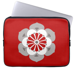 Lotus Flower Mandala, Dark Red, Grey and White Laptop Sleeve