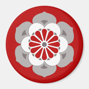 Lotus Flower Mandala, Dark Red, Grey and White Magneet