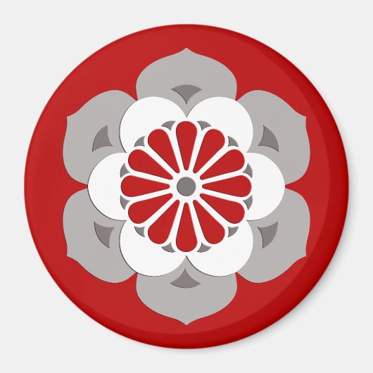 Lotus Flower Mandala, Dark Red, Grey and White Magneet (Voorkant)
