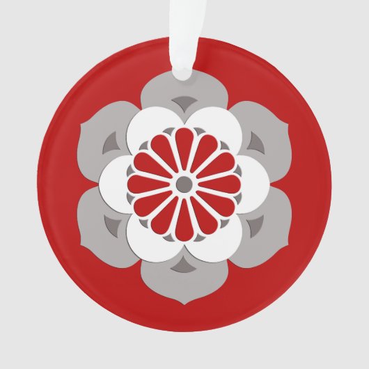 Lotus Flower Mandala, Dark Red, Grey and White Ornament (voorkant)