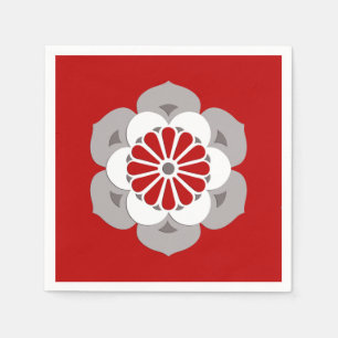 Lotus Flower Mandala, Dark Red, Grey and White Servet
