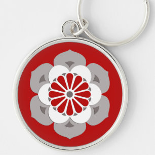 Lotus Flower Mandala, Dark Red, Grey and White Sleutelhanger