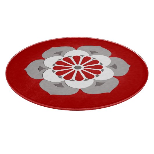 Lotus Flower Mandala, Dark Red, Grey and White Snijplank (Hoek)