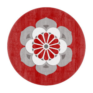 Lotus Flower Mandala, Dark Red, Grey and White Snijplank