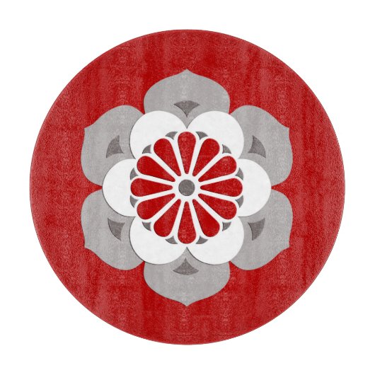 Lotus Flower Mandala, Dark Red, Grey and White Snijplank (Voorkant)