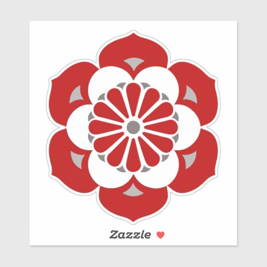 Lotus Flower Mandala, Dark Red, Grey and White Sticker (Vel)
