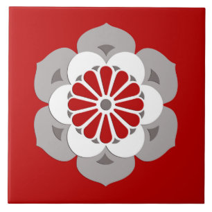 Lotus Flower Mandala, Dark Red, Grey and White Tegeltje