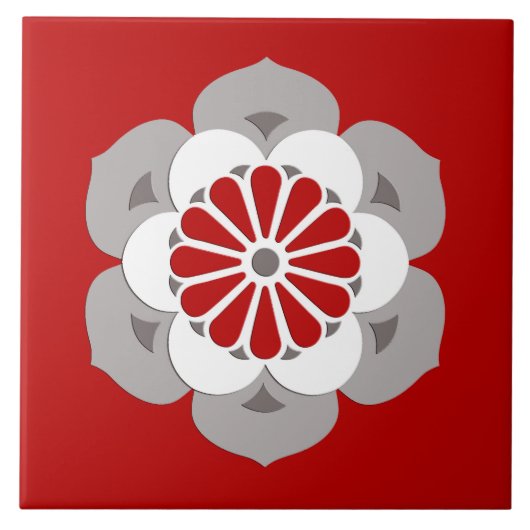 Lotus Flower Mandala, Dark Red, Grey and White Tegeltje (Voorkant)