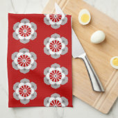 Lotus Flower Mandala, Dark Red, Grey and White Theedoek (Quarter Fold)