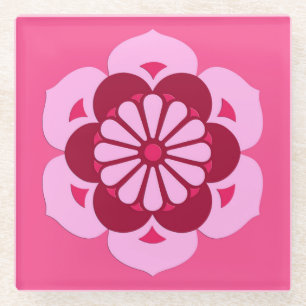 Lotus Flower Mandala, Fuchsia Pink en Burgundy Glazen Onderzetter