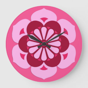 Lotus Flower Mandala, Fuchsia Pink en Burgundy Grote Klok