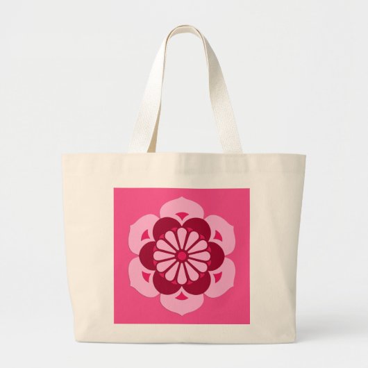 Lotus Flower Mandala, Fuchsia Pink en Burgundy Grote Tote Bag (Voorkant)