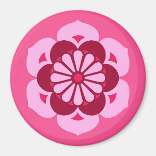 Lotus Flower Mandala, Fuchsia Pink en Burgundy Magneet
