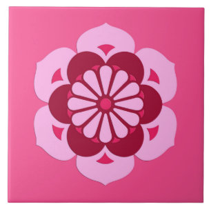 Lotus Flower Mandala, Fuchsia Pink en Burgundy Tegeltje