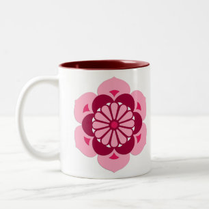 Lotus Flower Mandala, Fuchsia Pink en Burgundy Tweekleurige Koffiemok