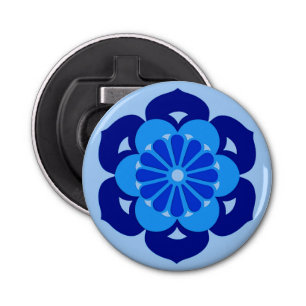Lotus Flower Mandala, Indigo and Light Blue Button Flesopener