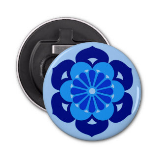 Lotus Flower Mandala, Indigo and Light Blue Button Flesopener