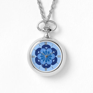 Lotus Flower Mandala, Indigo and Light Blue Horloge
