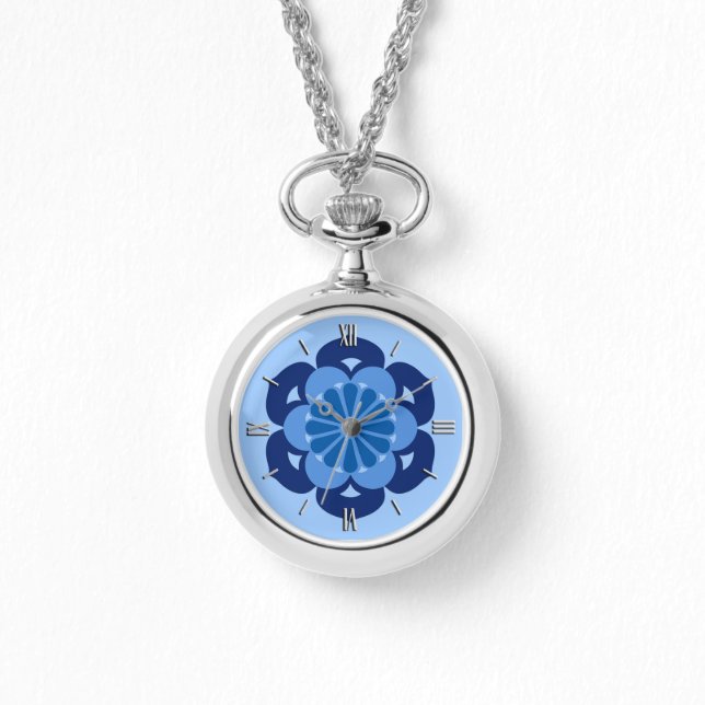 Lotus Flower Mandala, Indigo and Light Blue Horloge (Voorkant)