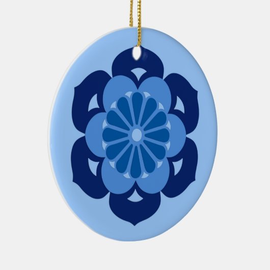 Lotus Flower Mandala, Indigo and Light Blue Keramisch Ornament (Rechts)