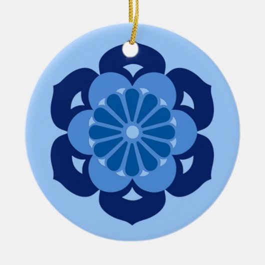 Lotus Flower Mandala, Indigo and Light Blue Keramisch Ornament (Voorkant)