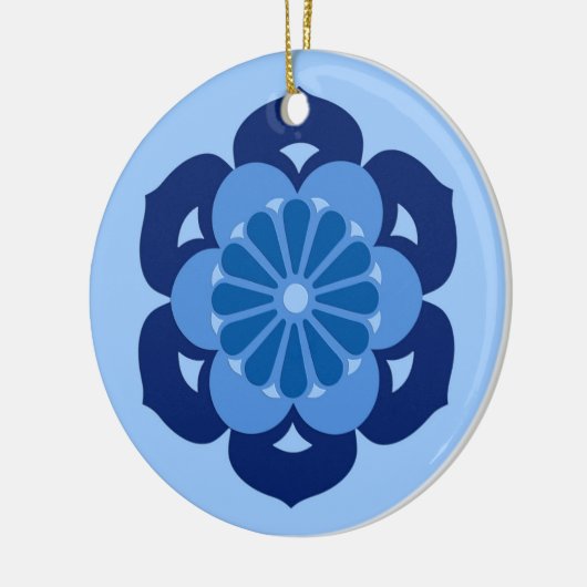 Lotus Flower Mandala, Indigo and Light Blue Keramisch Ornament (Links)